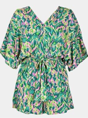 Cupshe Green Pink Leopard-Print Tie-Waist Romper